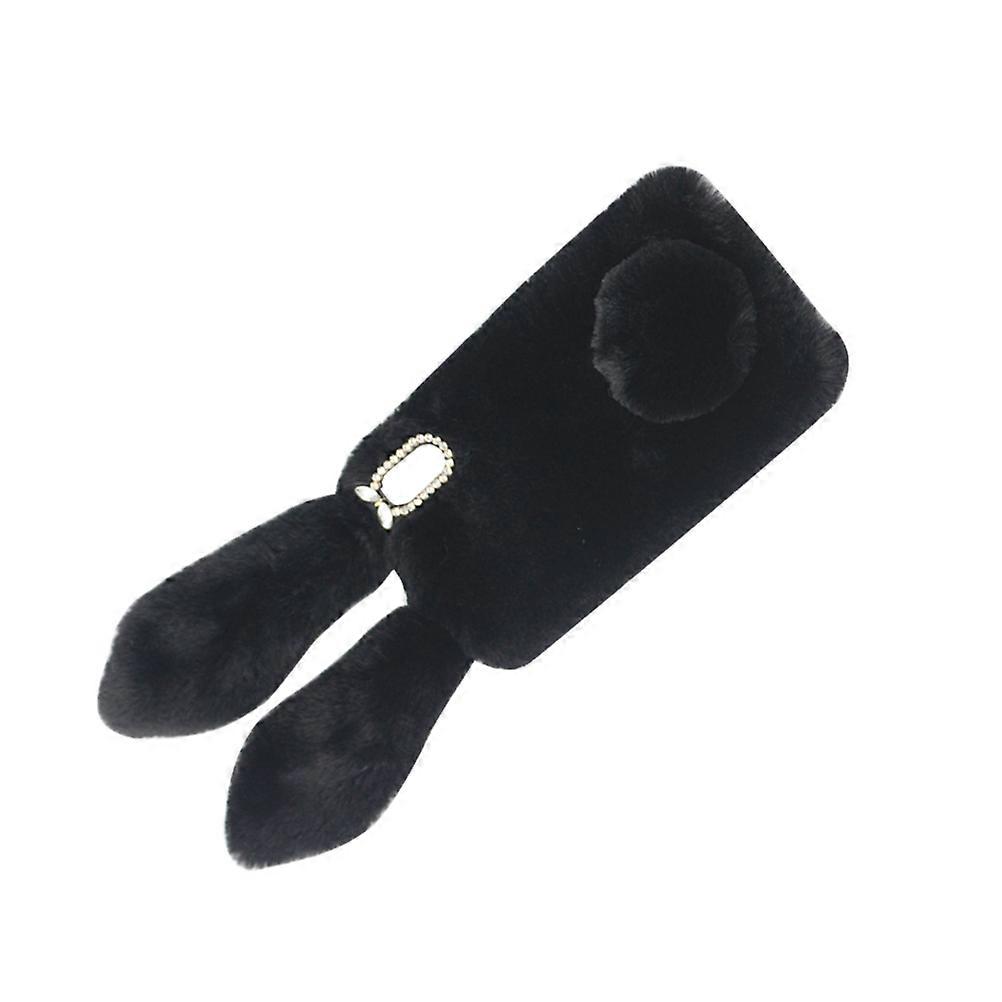 Schwarze Handyhülle mit Hasenplüschmuster und Rundumschutz