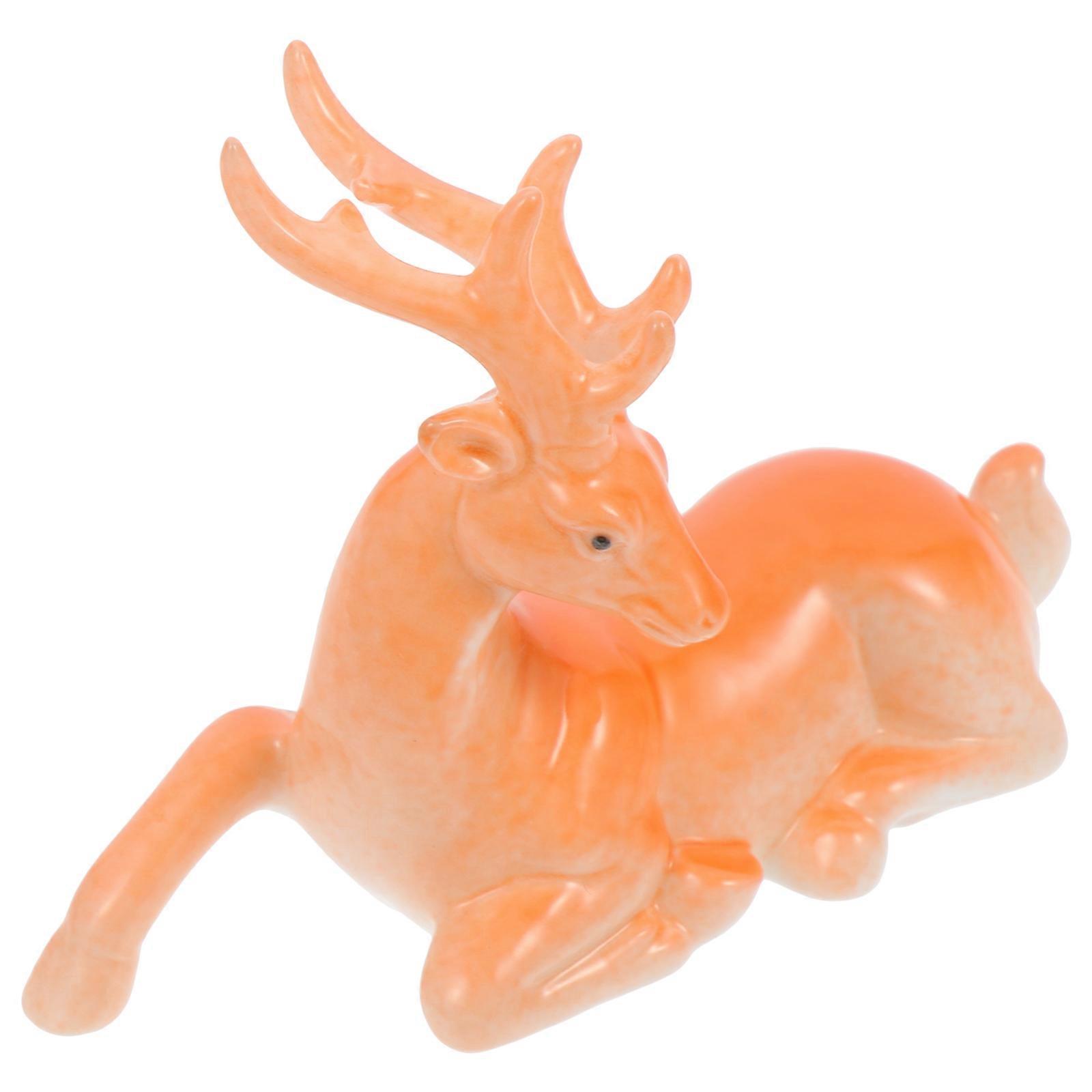 Delicate Ceramic Deer Figurine Traditional Decoration for Tearoom 9.5x4x7.5cm 1Pack