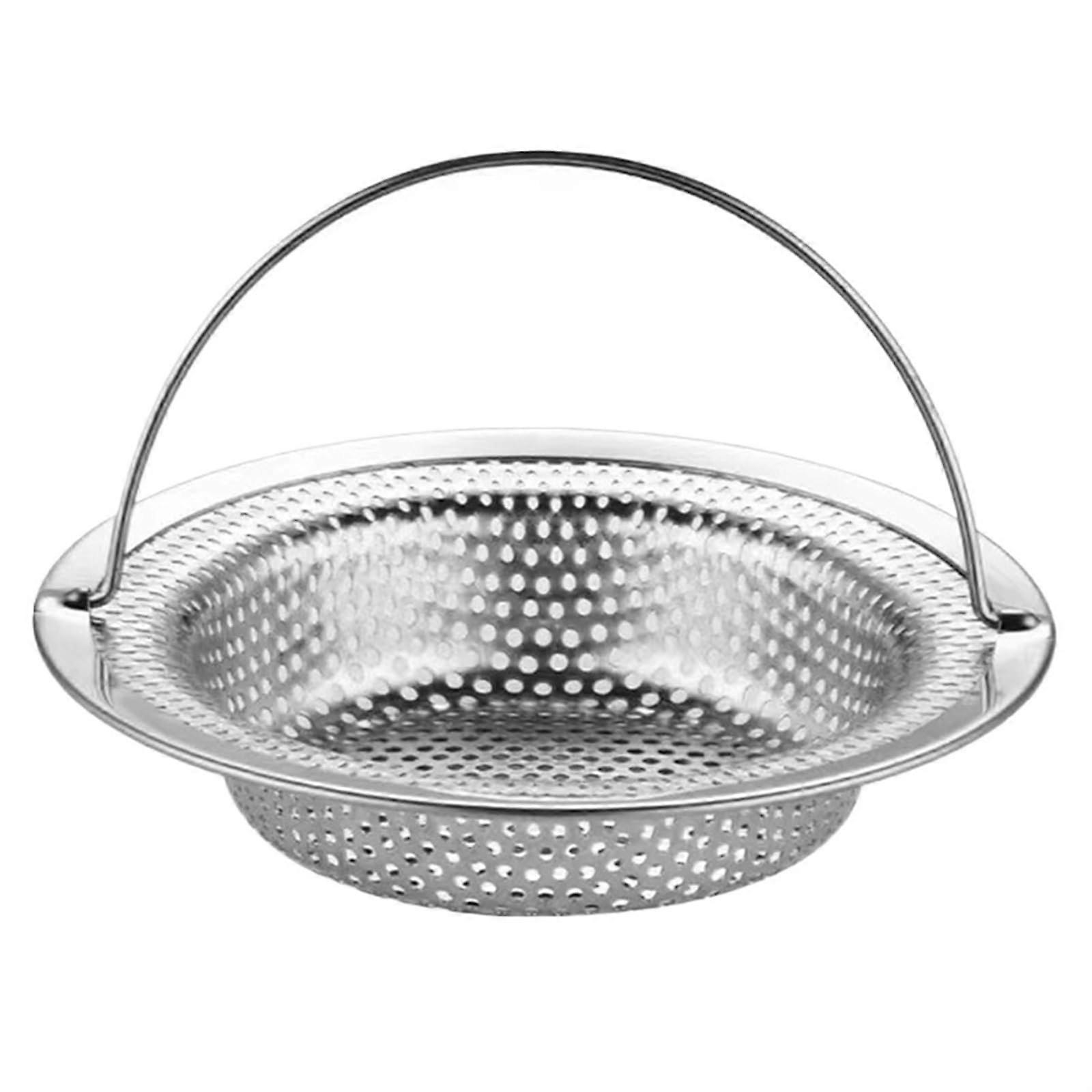 Fullhole filter with handle, hard groove, flat, 304 stainless steel, kitchen sink filter, bathroom floor drain, anticlogging filter, silver
