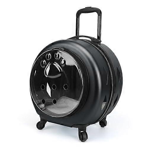 Pet Carrier Bag Wheeled Portable Travel Backpack for Cats Transparent Trolley Suitcase Large Capacity Black