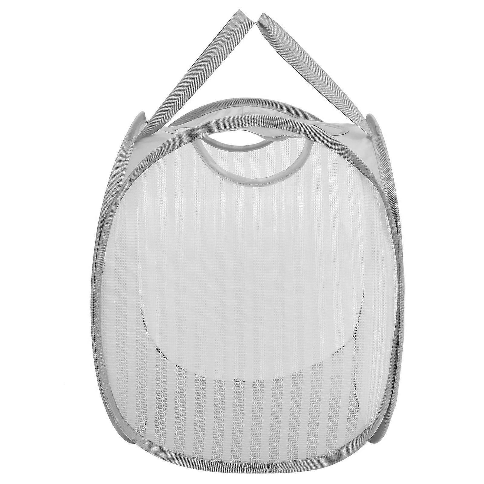 Collapsible Laundry Basket with Handles, Mesh Design for Breathable Clothing Storage, Grey