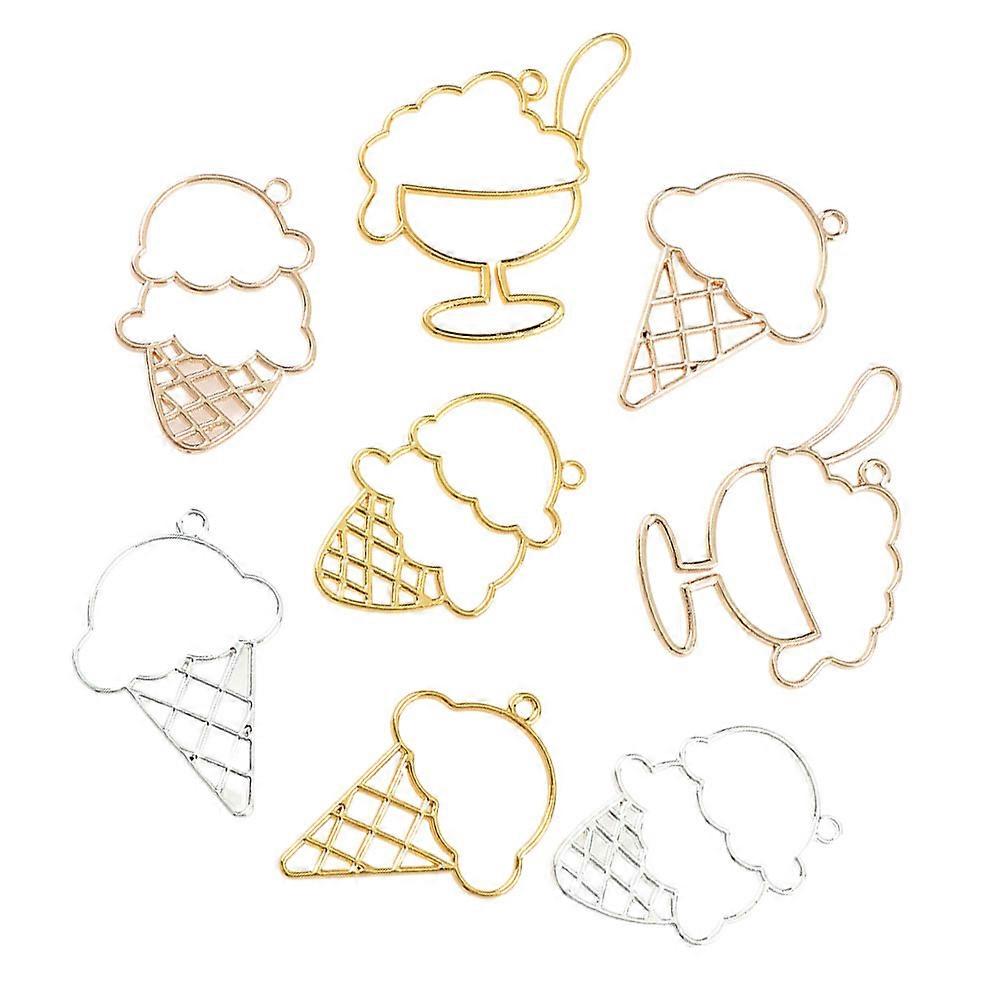 Ice Cream Shape Pendants Set for Jewelry Making DIY, UV Adhesive Mixed Style Charms for Necklaces, Bracelets & Crafts, 9pcs Golden Gold White