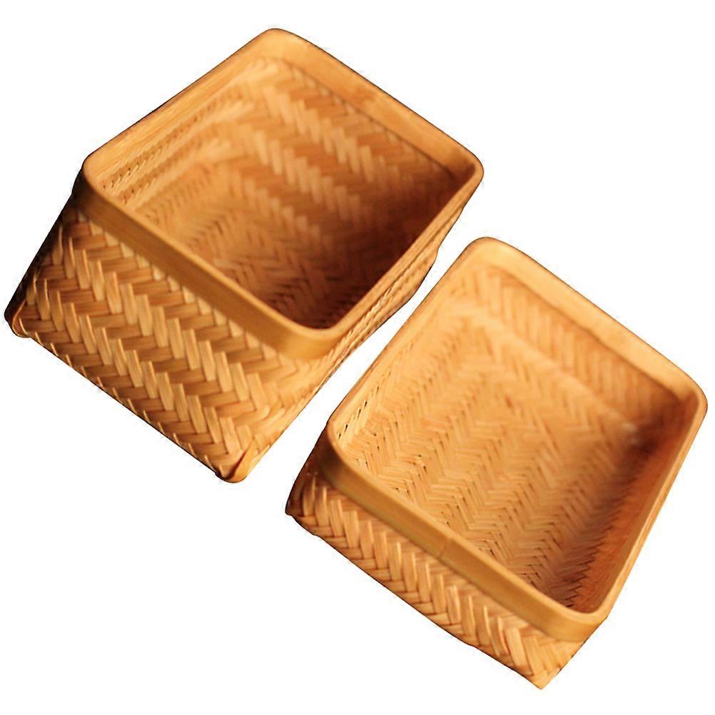 Bamboo Woven Tea Storage Box with Rustic Design for Home Use in Khaki Color, MultiFunctional Size 12.5 x 9 x 5 Inches