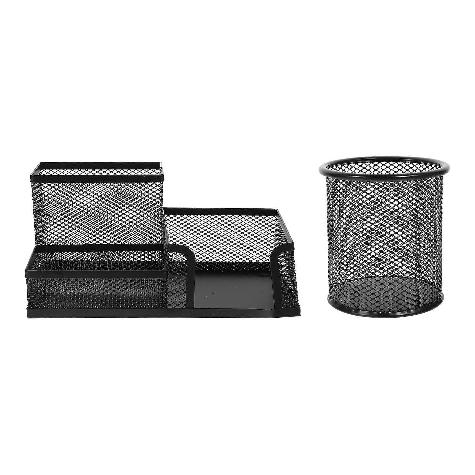 Black Iron Pen Holder with Anti-slip Design for Office Supplies Storage 2Pcs