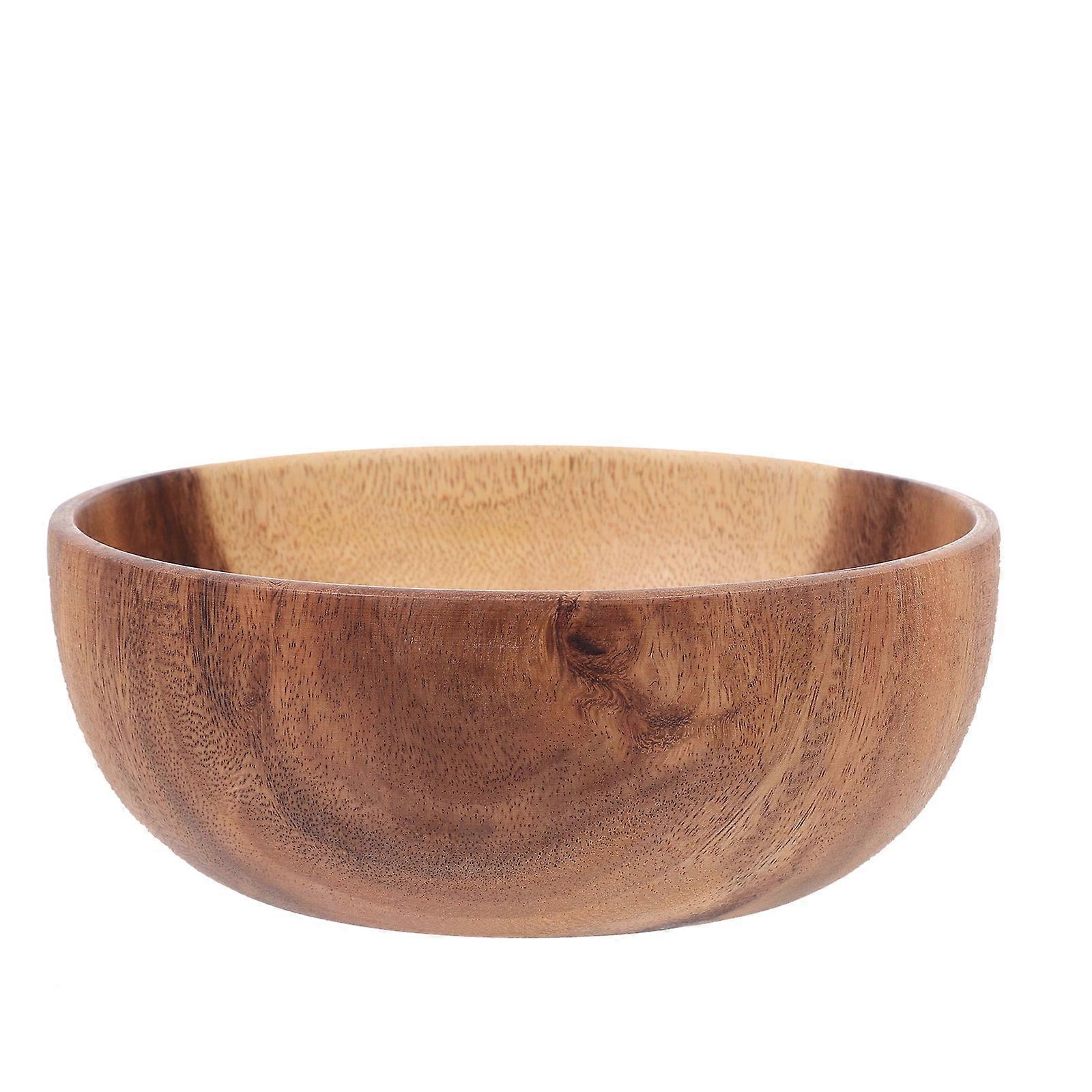 Large Acacia Wood Mixing Bowl For Children In Coffee Color With Food Storage Function 1Pcs