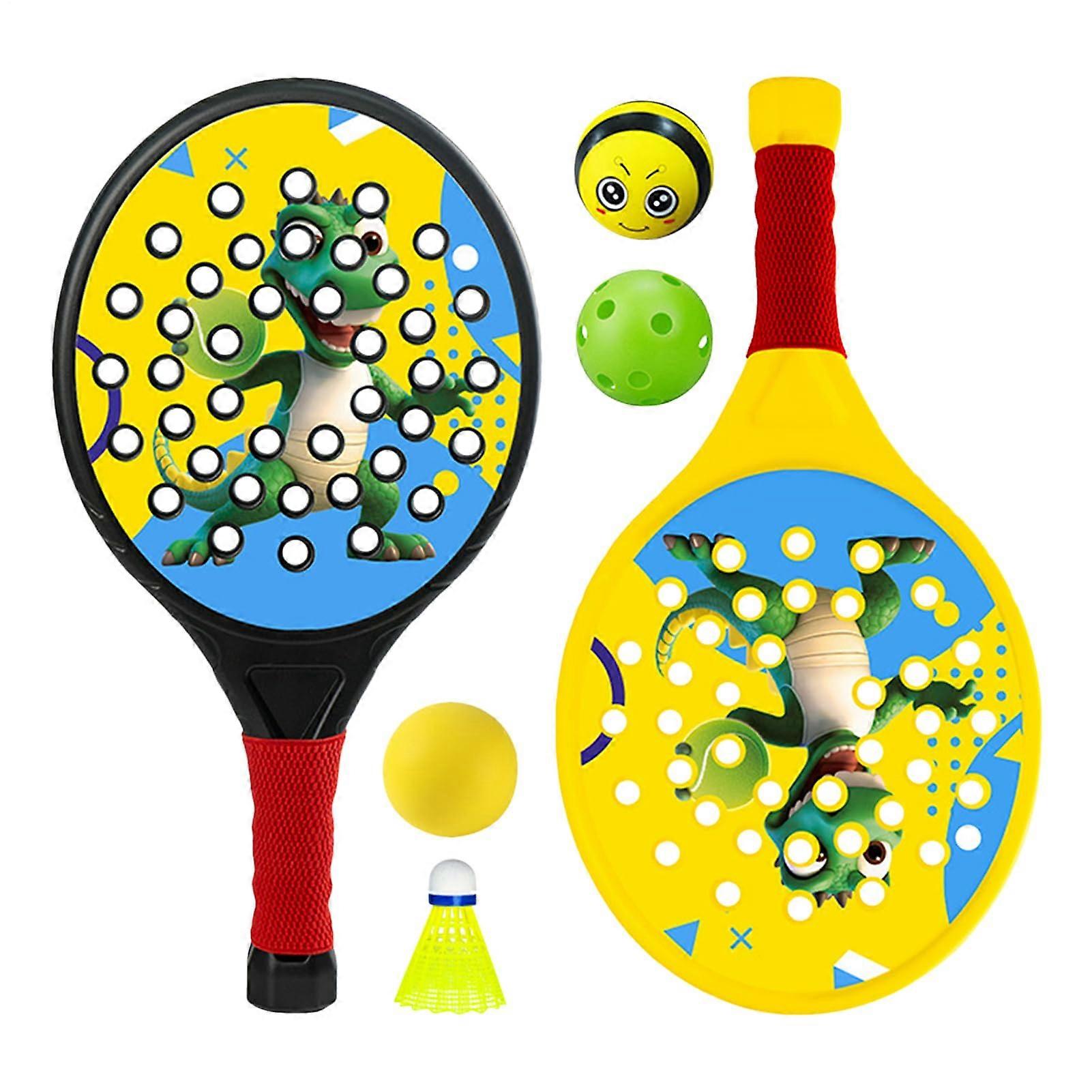 Racket Dinosaur Racket Set With 2 Bats And 4 Balls, Lightweight Outdoor Play Kit For Parks