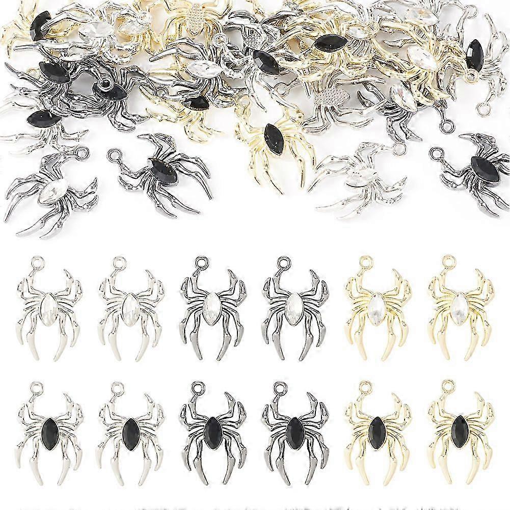 2025 24Pcs 6 Color Glass Spider Pendant, with Alloy Findings, Mixed Color, 25.5x17x4.5mm,