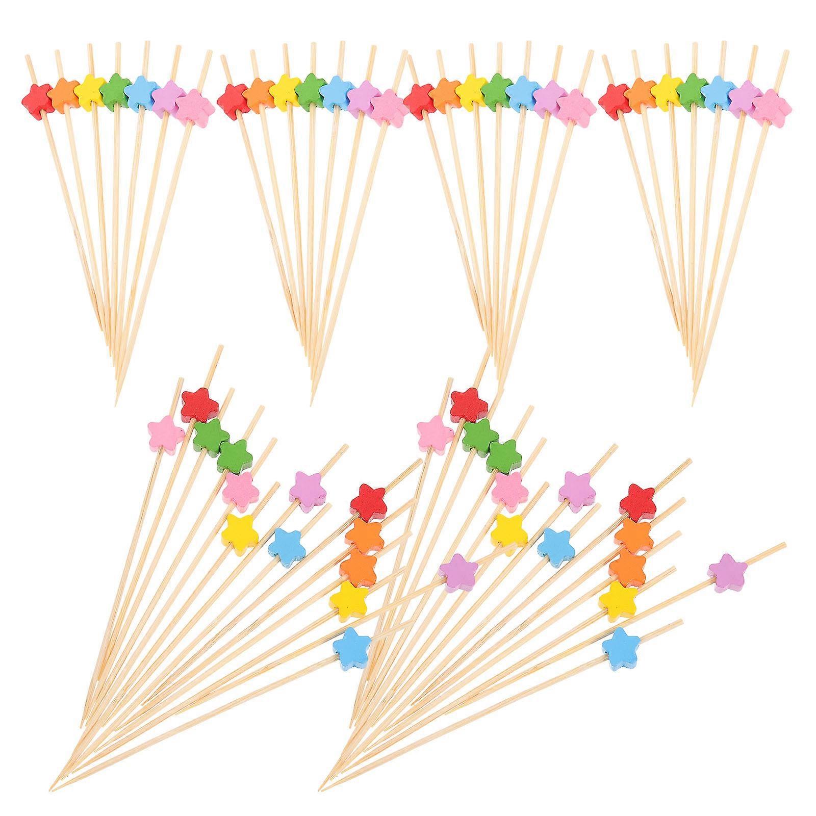 Elegant Bamboo Toothpicks 100Pcs For Sandwich Holding Fruits Assorted Color And Five-Pointed Star Shape For Garnishing