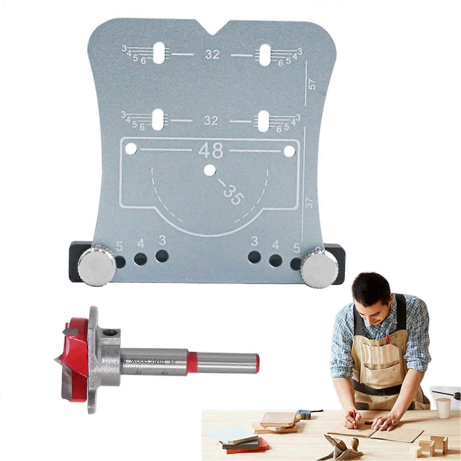 Metal Shelf Pin Drilling Template | 35mm Aluminum Alloy Cabinet Hinge Hole Guide with Drill for Home Use