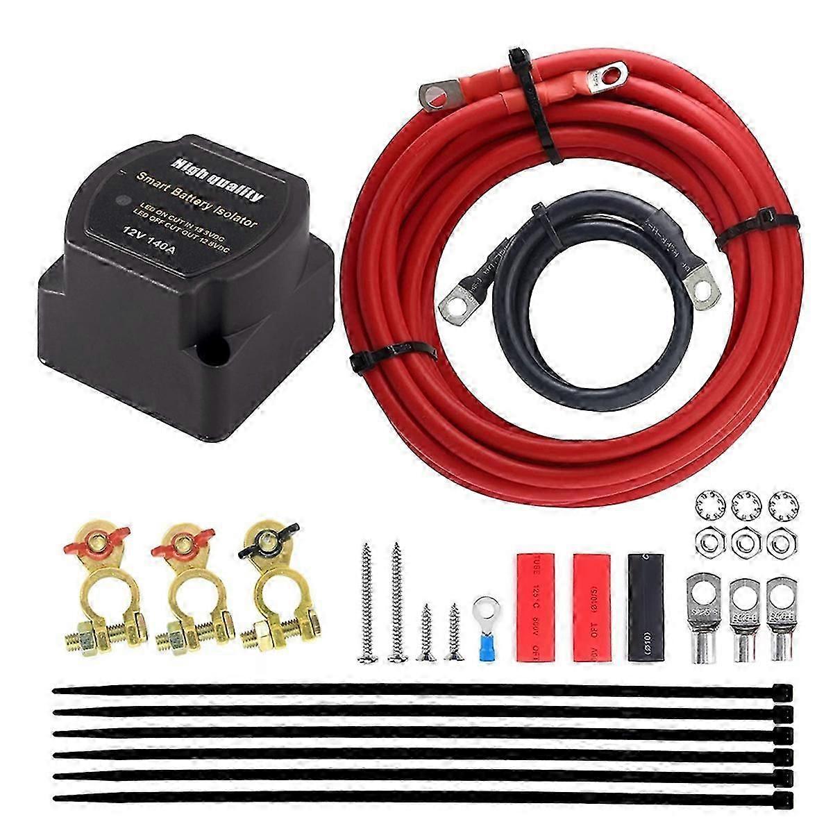 12V 140Amp Dual Battery Isolator VSR Sensitive Relay & Wiring Cable Kit Double Battery Automatic Ch