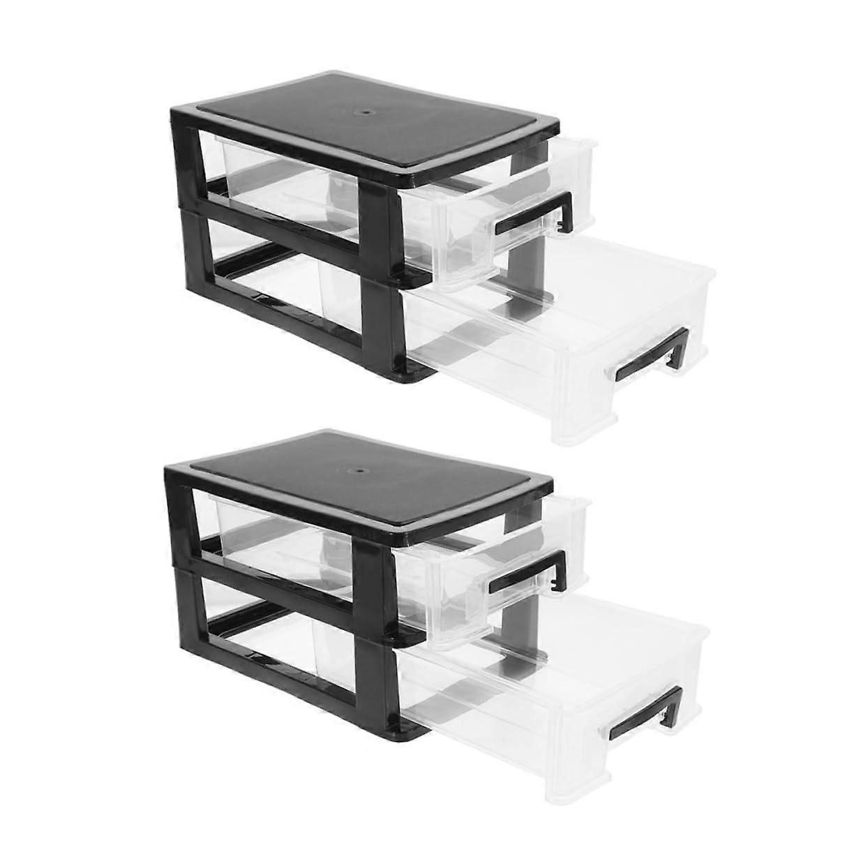 Desk Storage Box 2-Pack Small Slim Drawer Stackable Transparent Plastic Desktop Organizer Black