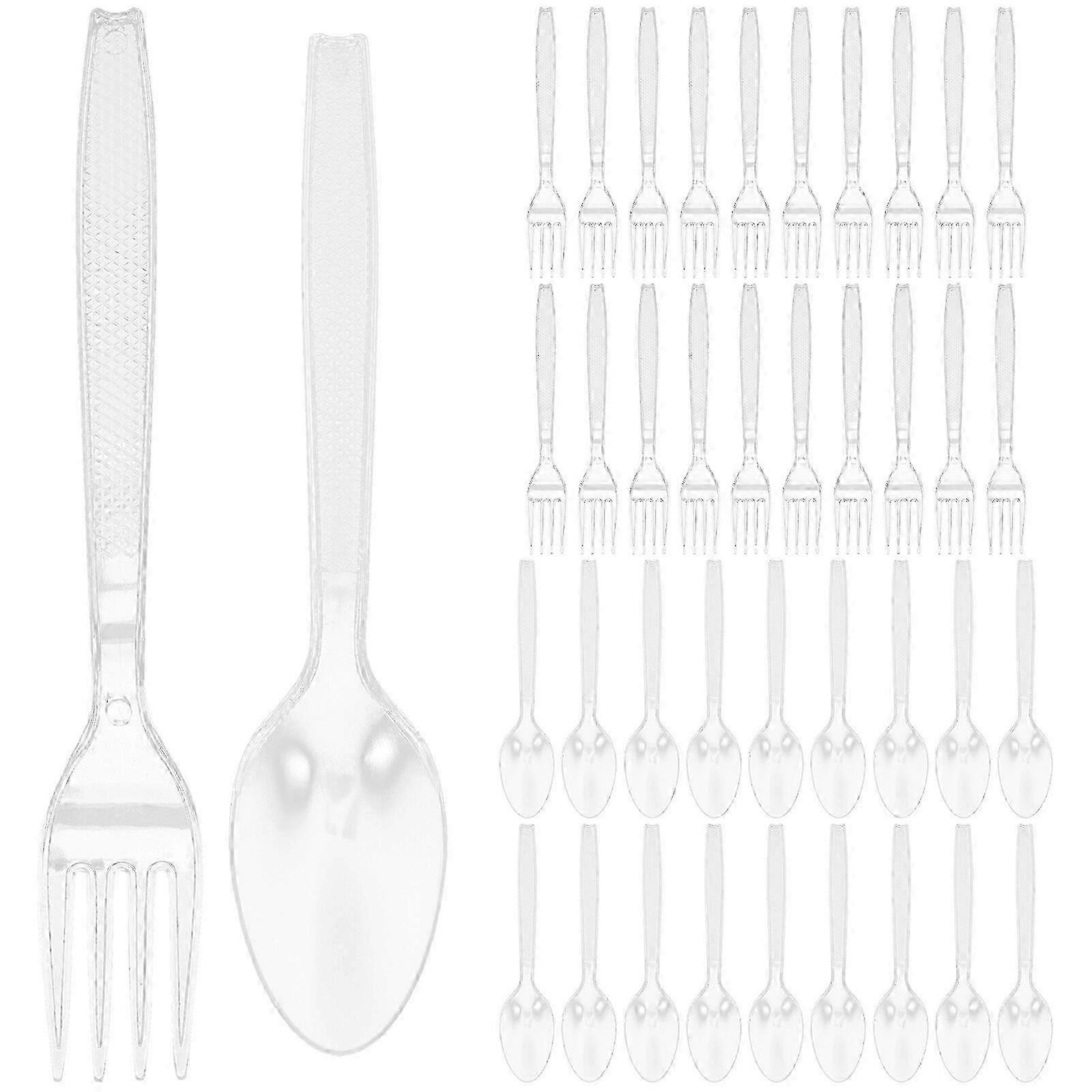1 Set Disposable Spoons and Forks for Party, Picnic, or Event Tableware Set - Plastic Flatware Cutlery
