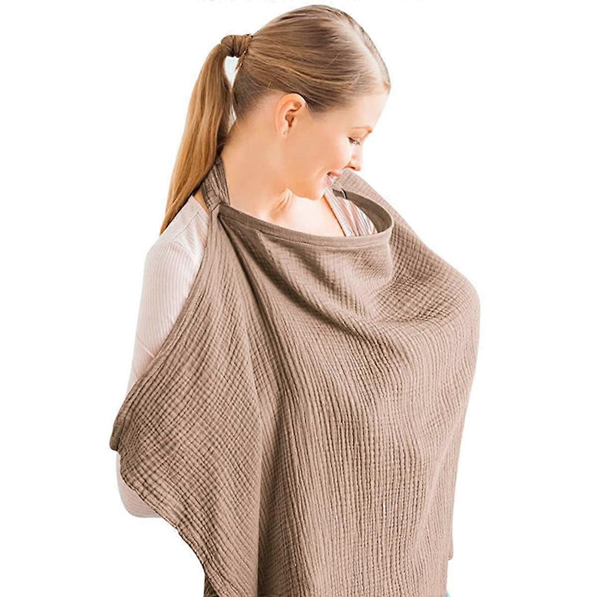 Muslin Nursing Cover For Breastfeeding, Breathable Cotton, 360 Degree Full Coverage Poncho With Rigid Hoop