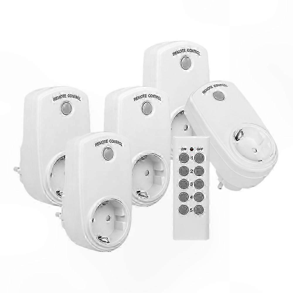 EU Plug 6-Pack Smart Outlet Switches for Lights Fans Small Appliances Long Range Wireless Remote Control-Compatible 0724