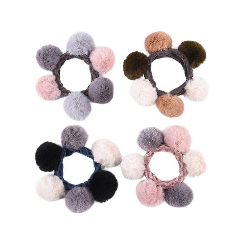 Ponytail Holder Macarons Ball Elastic Hair Bands 4Pcs Pack