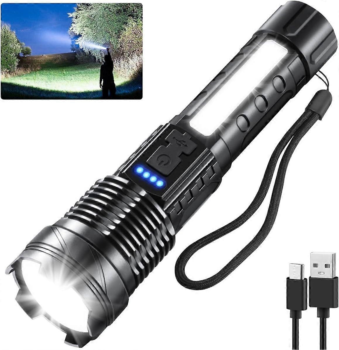 Flashlight Rechargeable, Rechargeable Flashlights High, Super Bright Flashlight Powerful(Black)