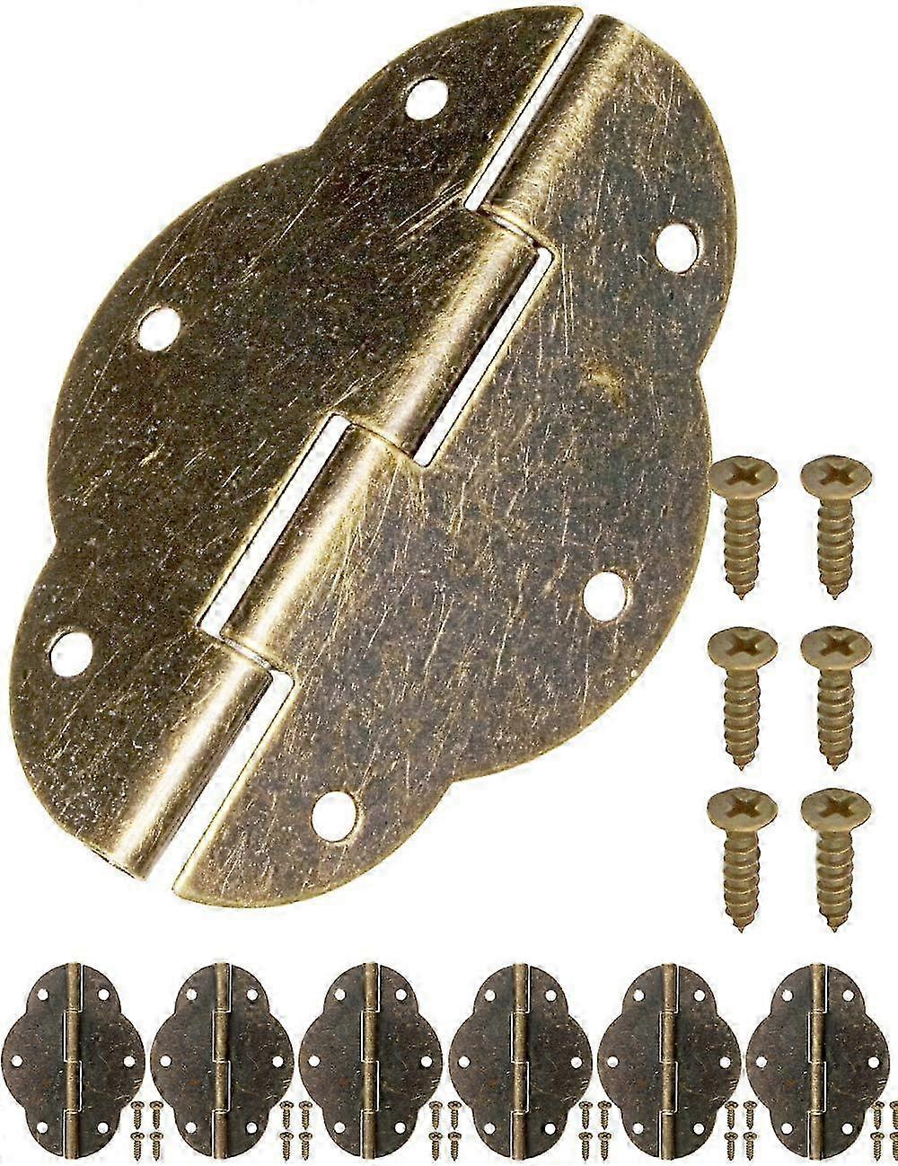 Set of 6 Hinges - Aged Bronze Look - For Cabinet and Cupboard Door, Chest, Box - Retro Style - 56 x 42 mm