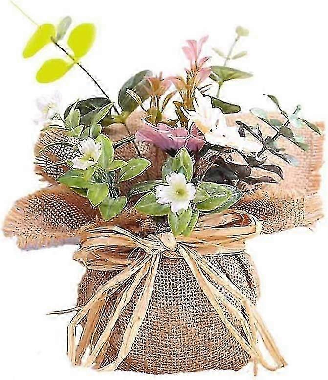 Simulation Flowerpot Potted Plants With Burlap Decorative Artificial Plants For Home (ShiKai)