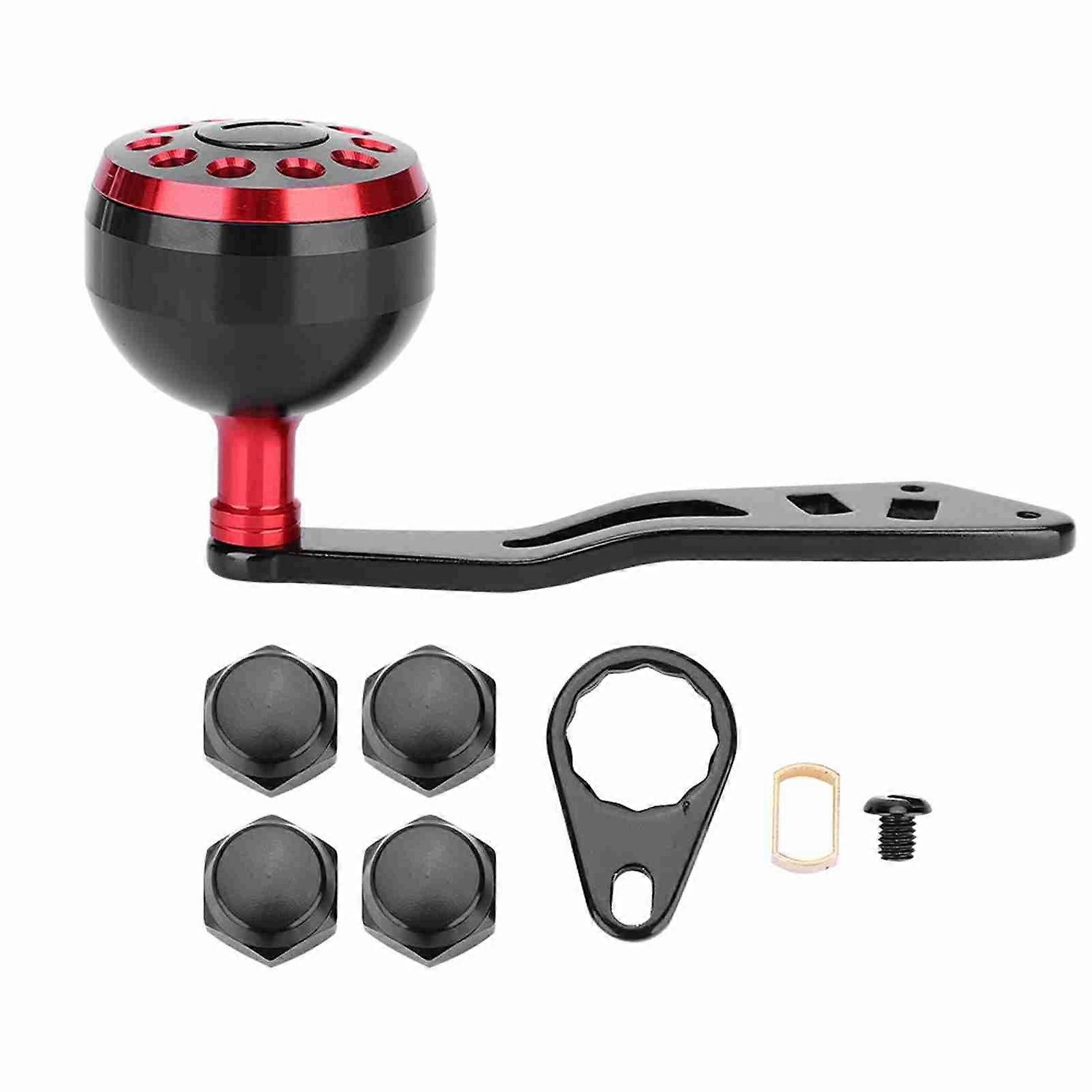 Fishing Reel Handle CNC Knob with Fittings Replacement Parts Accessory (Black+Red)