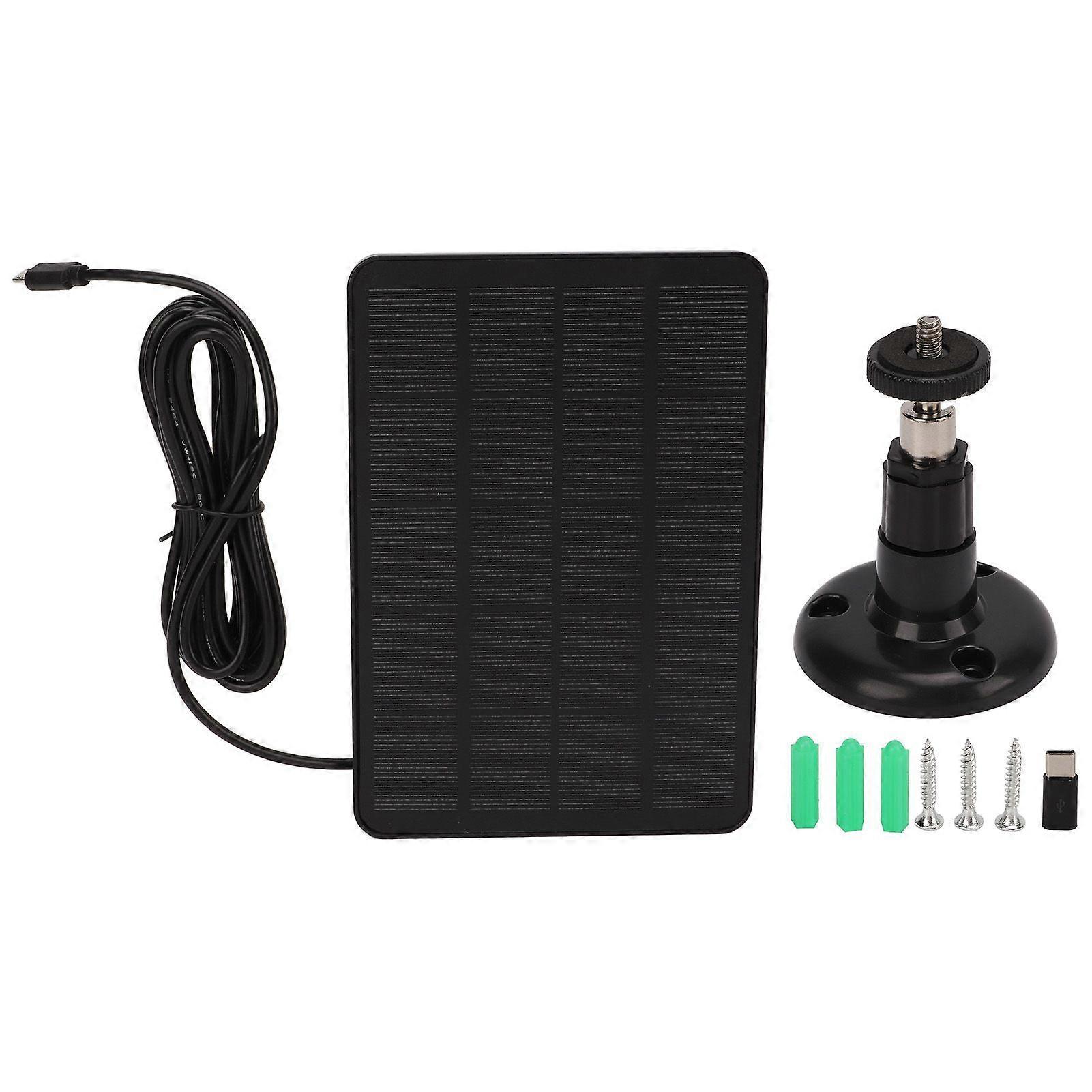 Solar Charging Panel Monocrystalline Silicon 4W 5V with Charging Cable for Outdoor Surveillance Camera Black