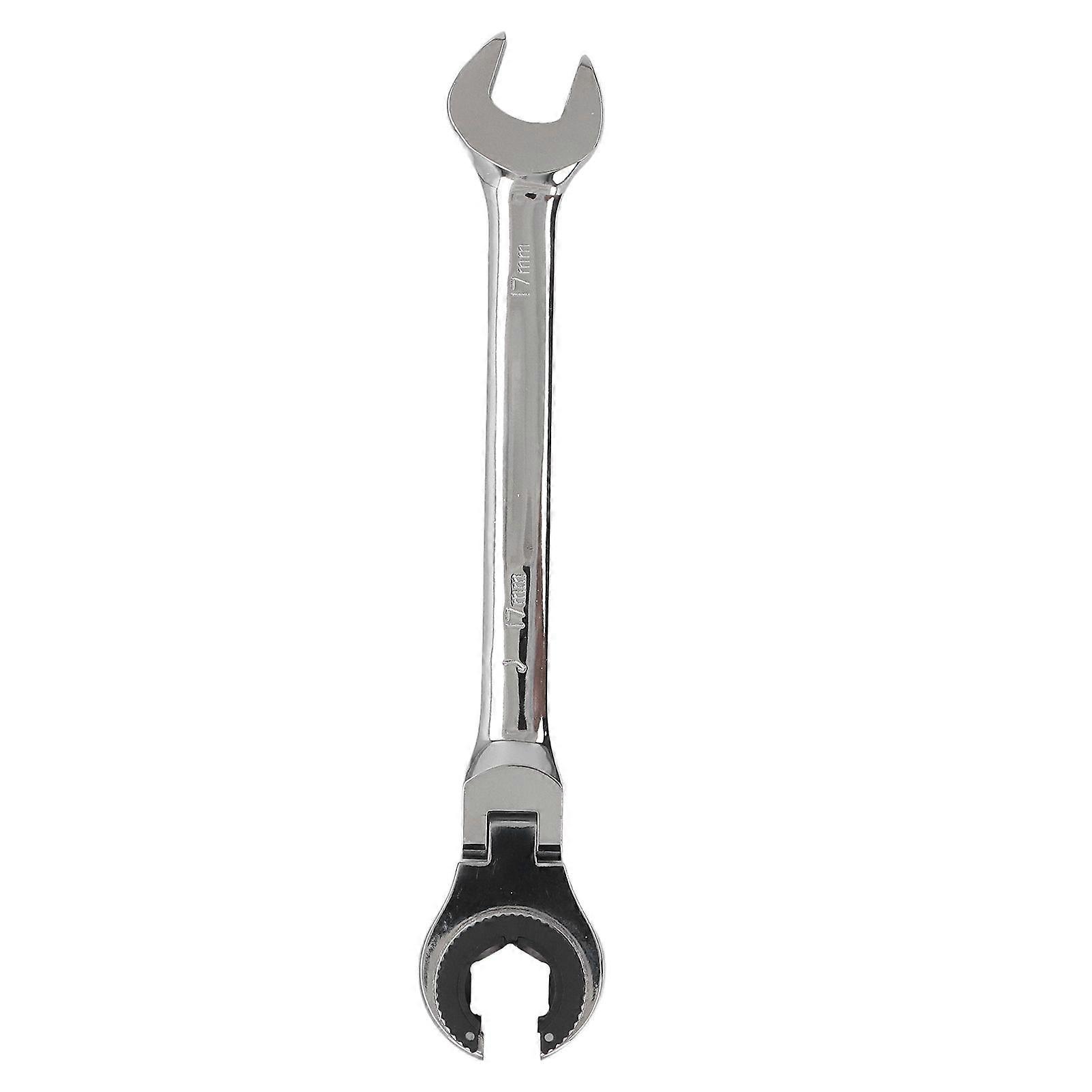 17mm 8.5in Ratcheting Open End Wrench Cr V Steel Angle Adjustable Flexible 72T Quick Release Dual Use Wrench for for Fuel Brake AC Pipe Nuts