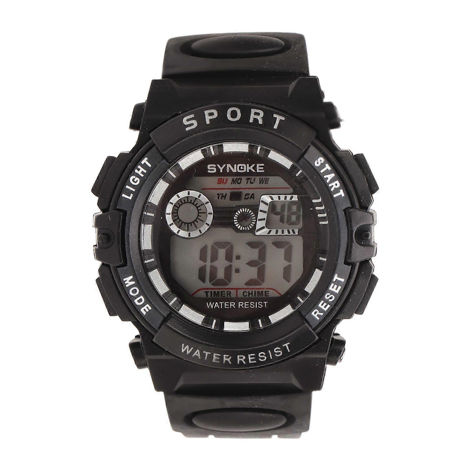 Men Electronic Watch WR50M Waterproof Multi Functional Digital Sports Watch with Luminous Light Alarm for Swimming Black