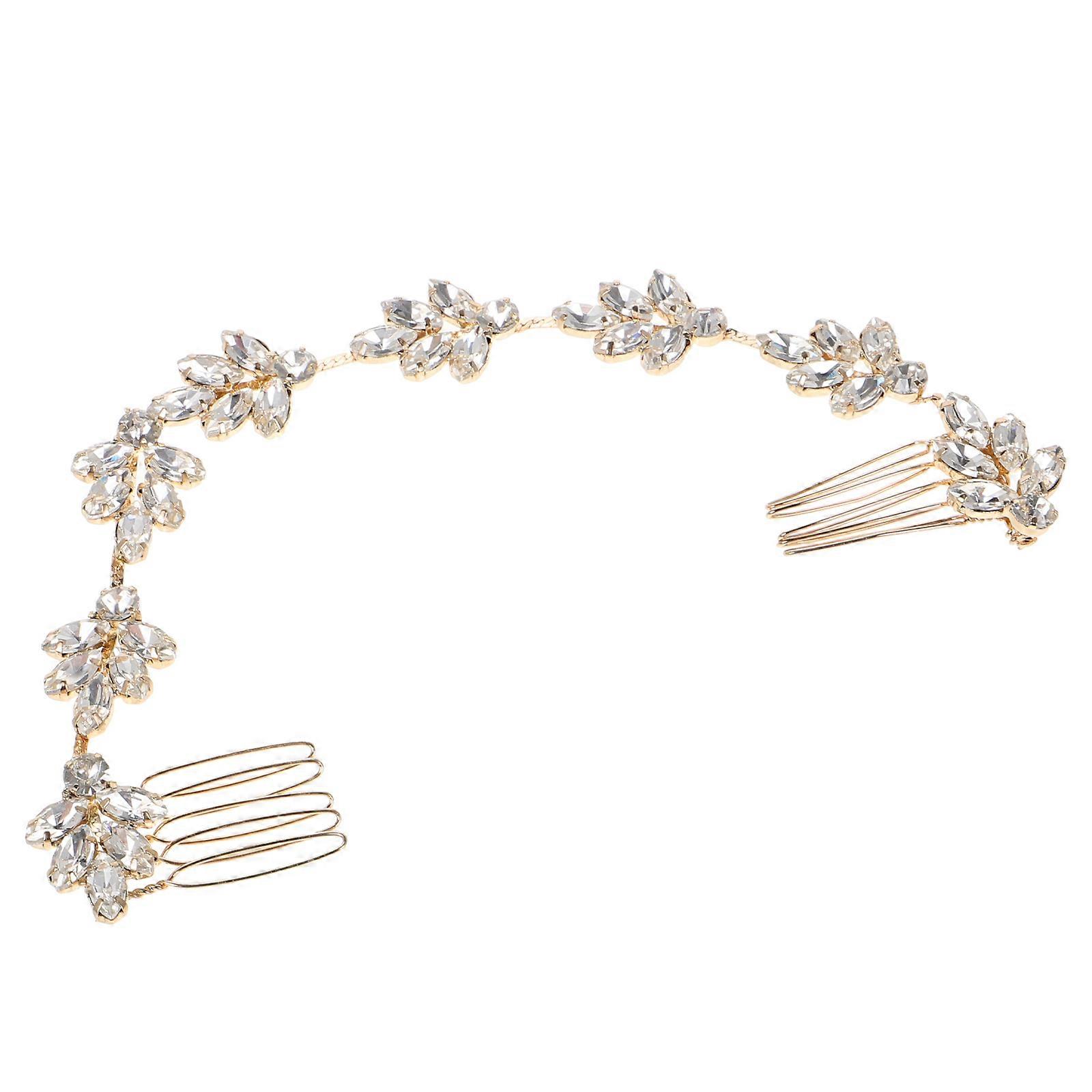 Bridal Hair Accessories For Wedding Women Elegant Rhinestone Double Headed Comb Golden Color Craftsmanship 1Pack