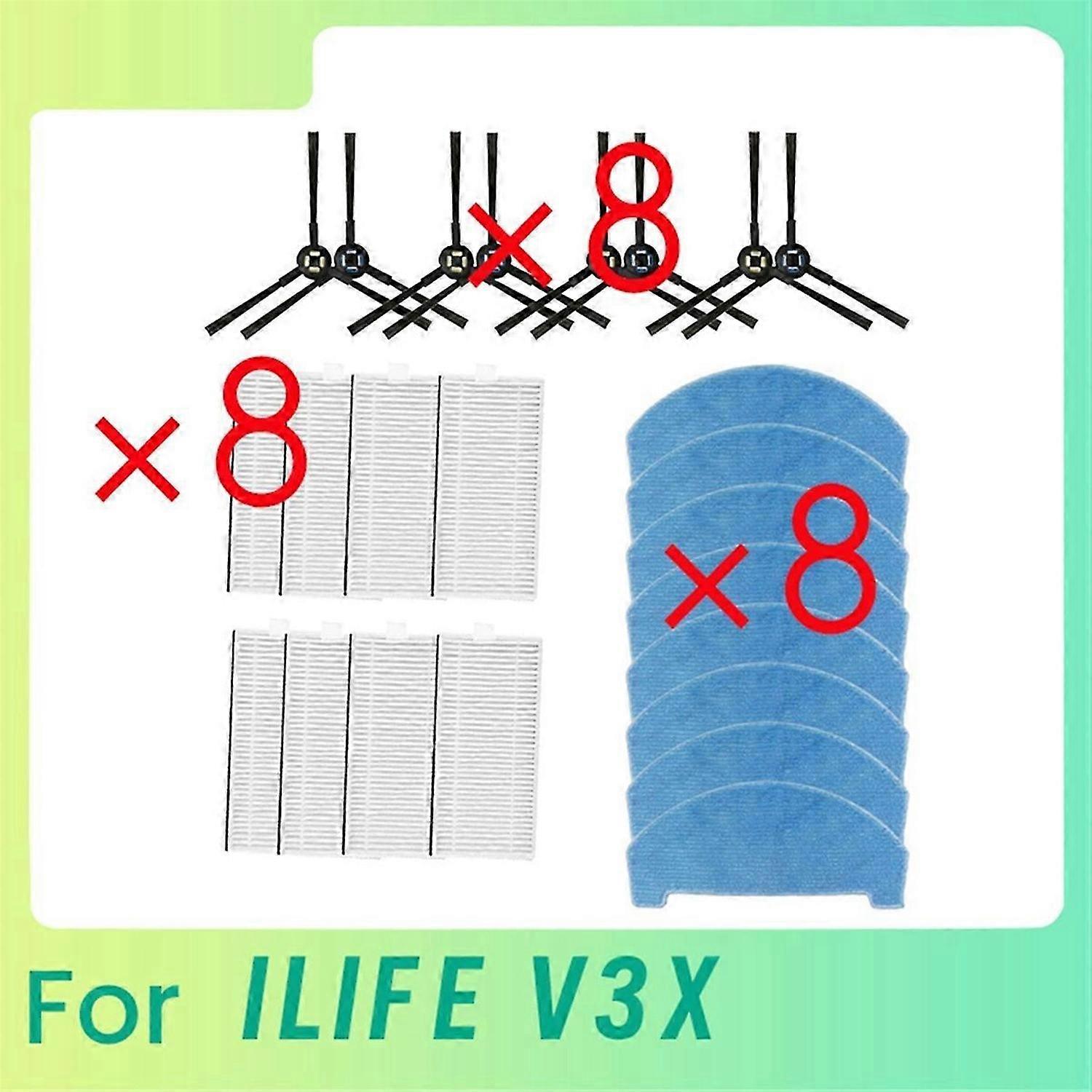 24 Pcs Side Brush Mop Filter for ILIFE V3X Sweeping Robot Cleaner