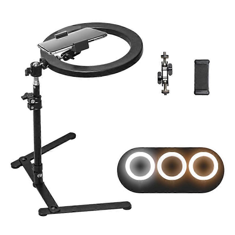 TKdaddy L-610 10 Inch Ring Light with Desktop Overhead Bracket for Cellphone USB Powered 3 Color Temperatures Fill Light