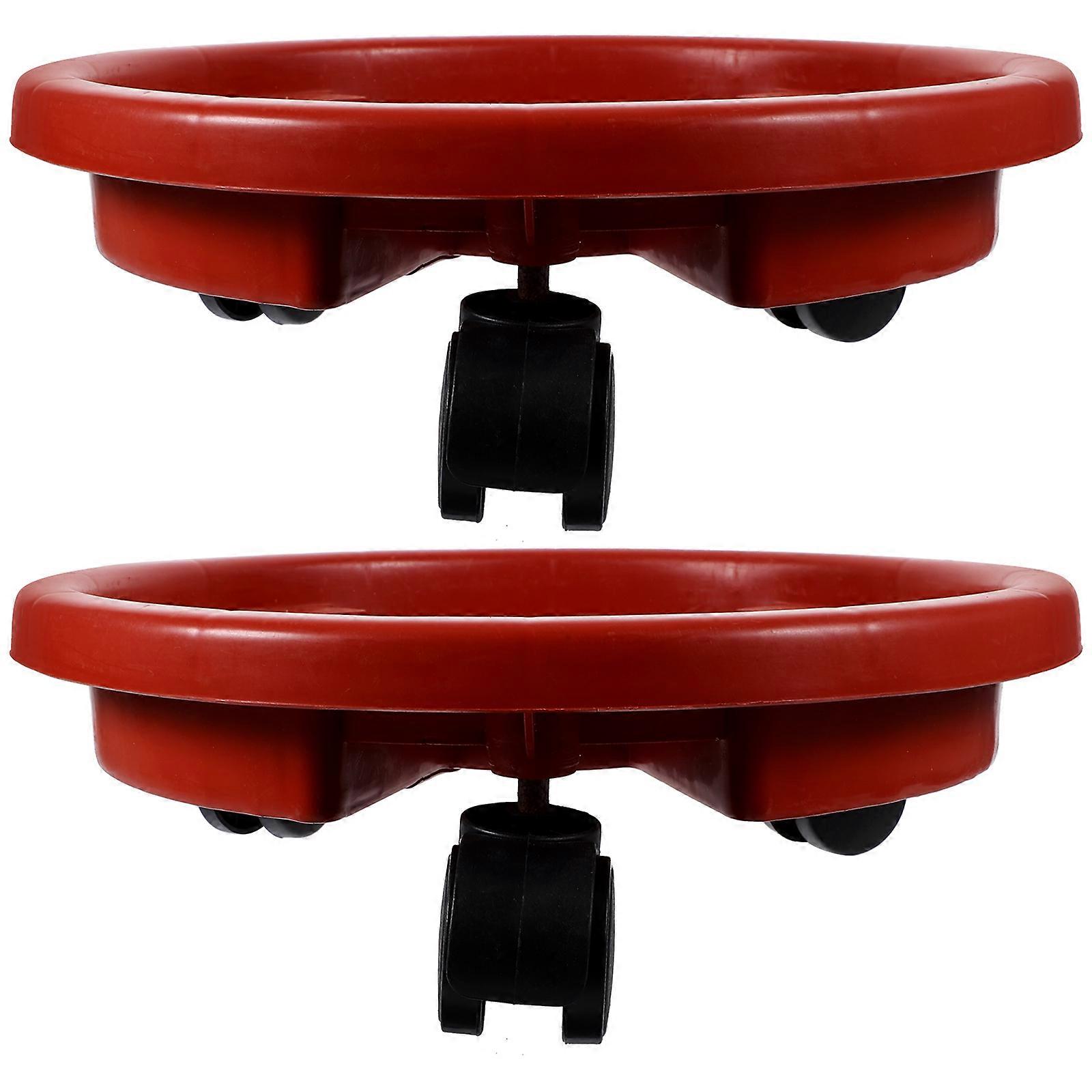 Round Plant Stand Caddie for Holding Planter with 2Pcs Red Resin Stands
