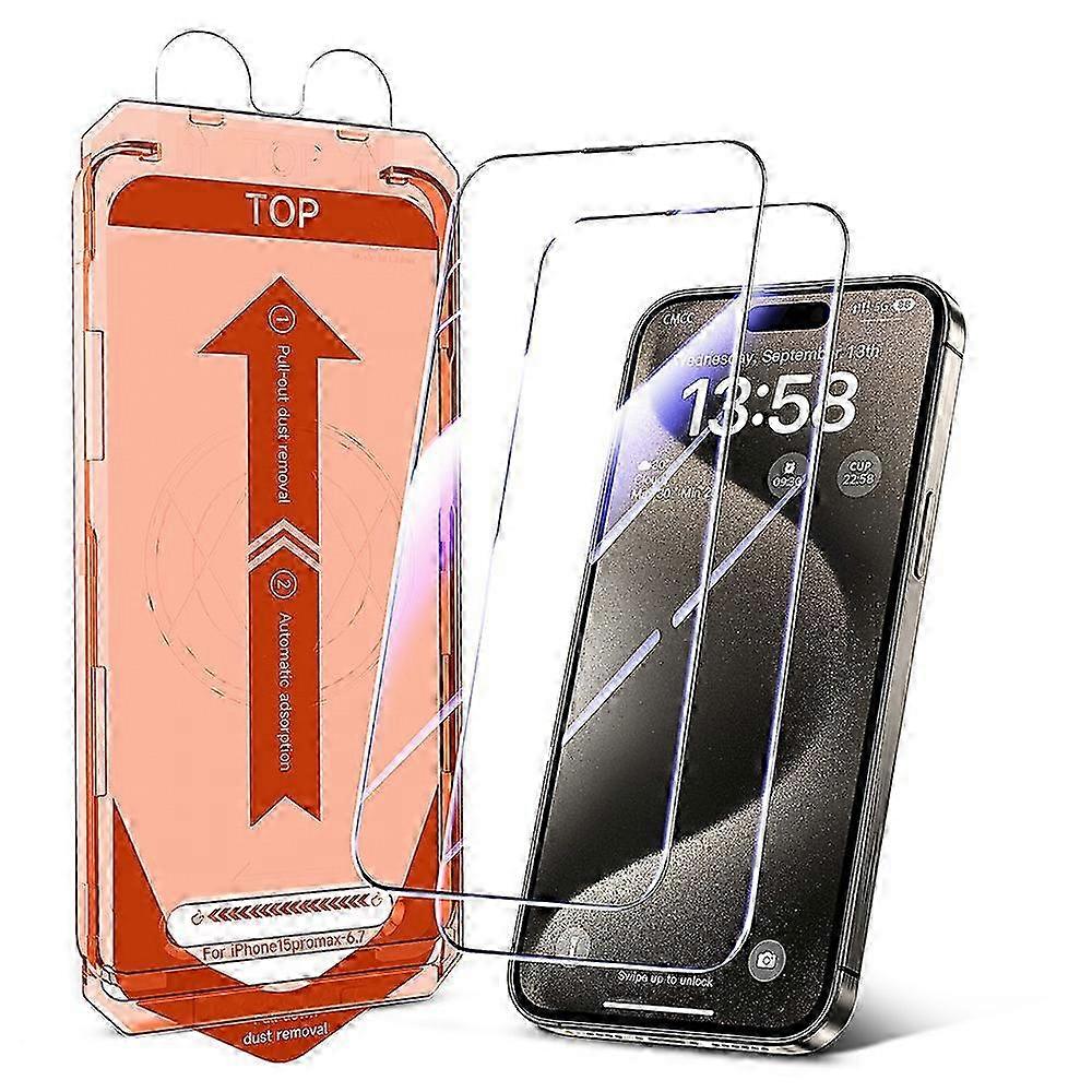 15 6.1" Tempered Glass Screen Protector, Cleanroom Applied, 2-Pack