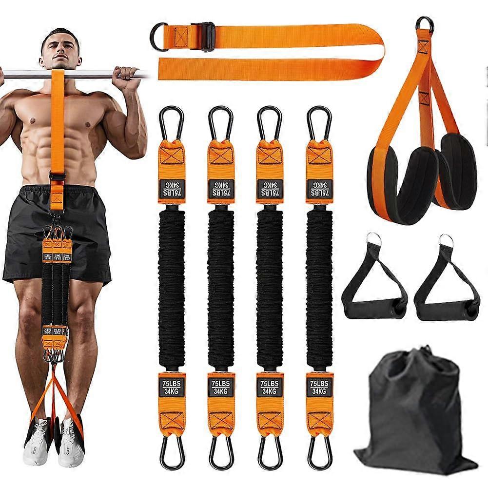 PullUp Aid Bands Set 4 Adjustable Resistance Bands, 2 Foot Rests, For PullUp Bar Or Door Frame