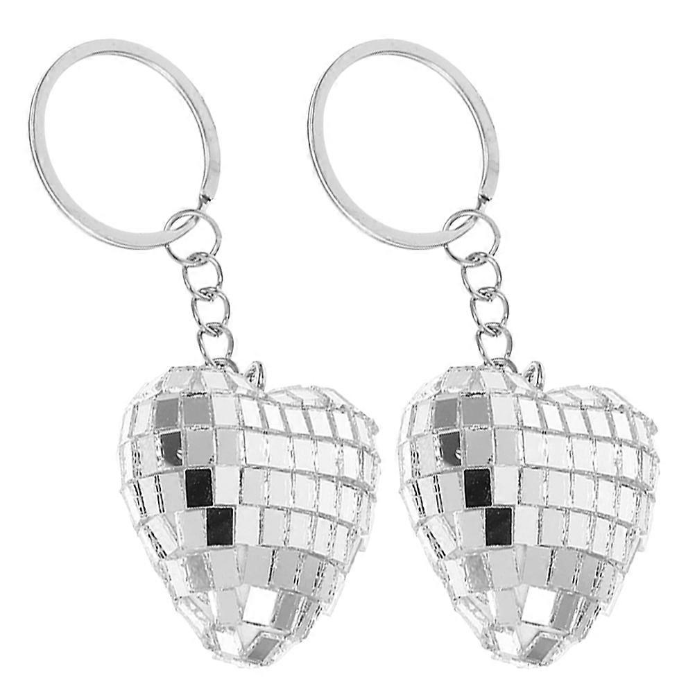 Heart Shaped Keychain Disco Ball for Party Decoration 2Pcs Silver Mini Charm