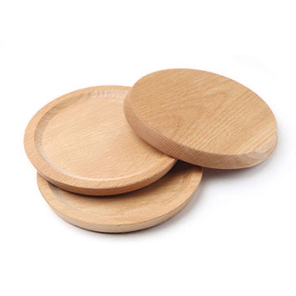 Dinnerware Wood Plates Beech Serving for Kitchen Use 3Pcs Beige Round