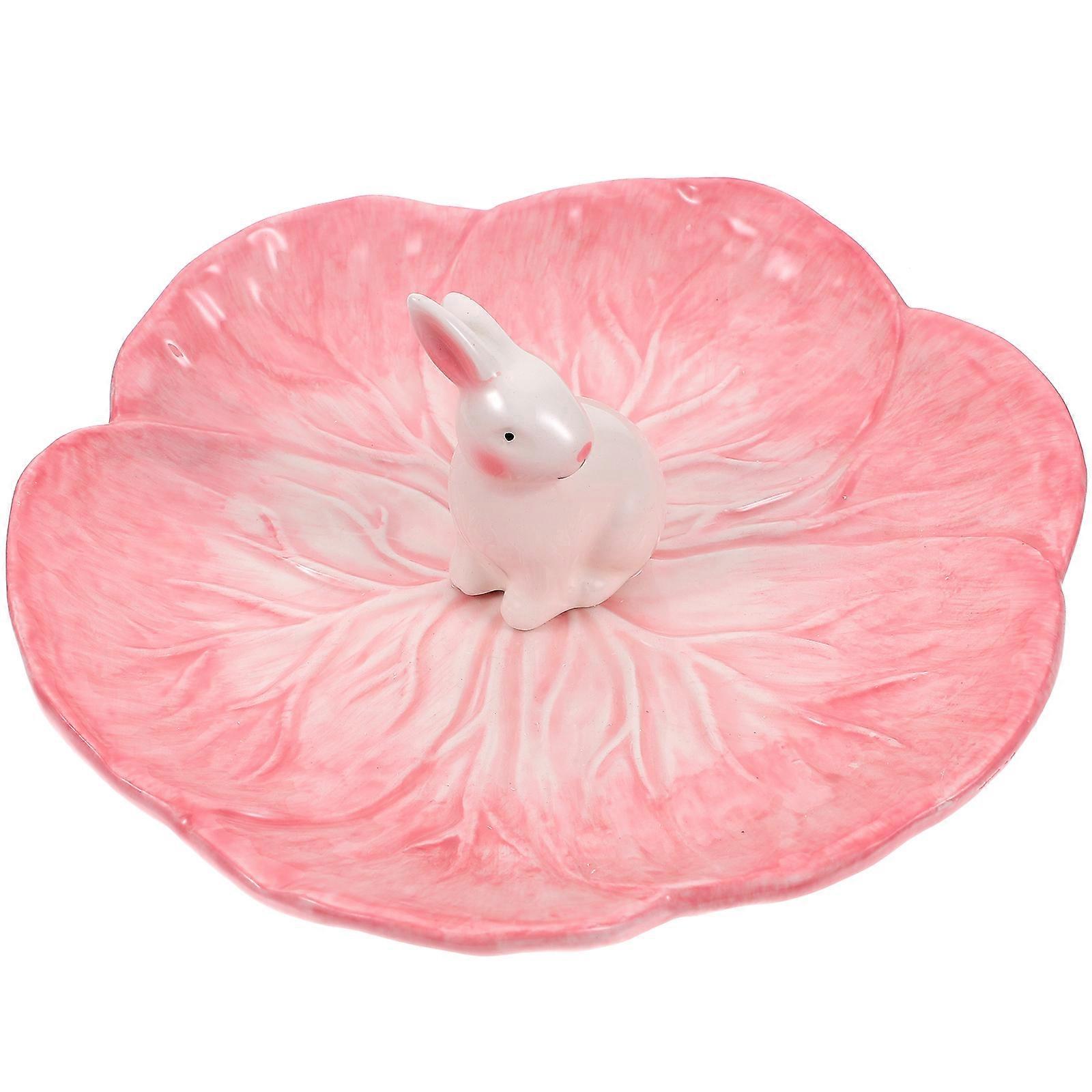 Pink Kids Ceramic Dish for Holding Snacks 2Pcs Rabbit Design Dinner Plates