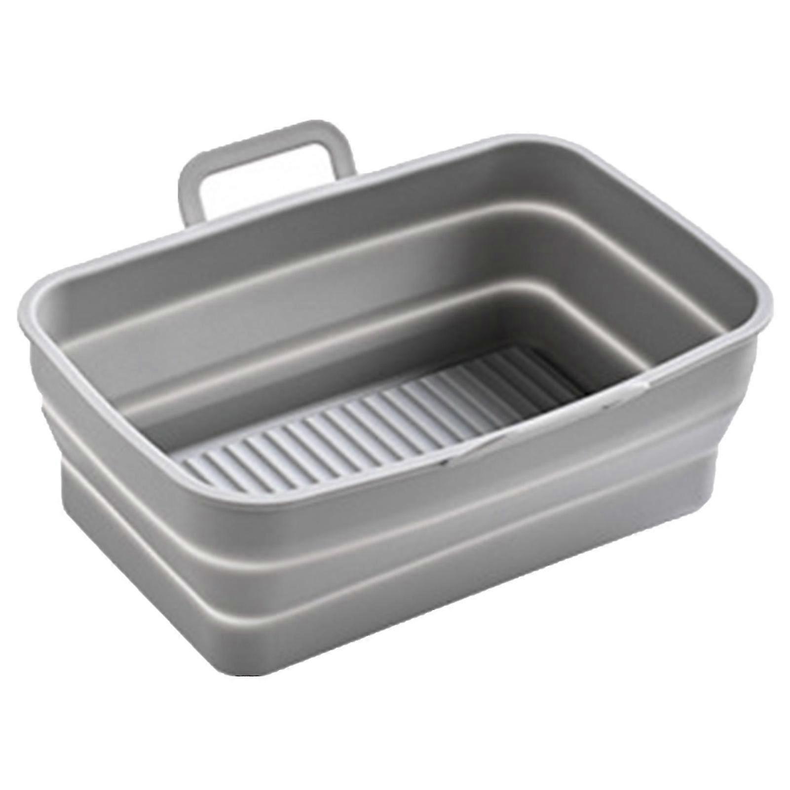 Silicone Baking Pan Foldable Fryer Pot Heighten Edge Dual Handle Design Reusable Fryer Liner Basket for Home Gray