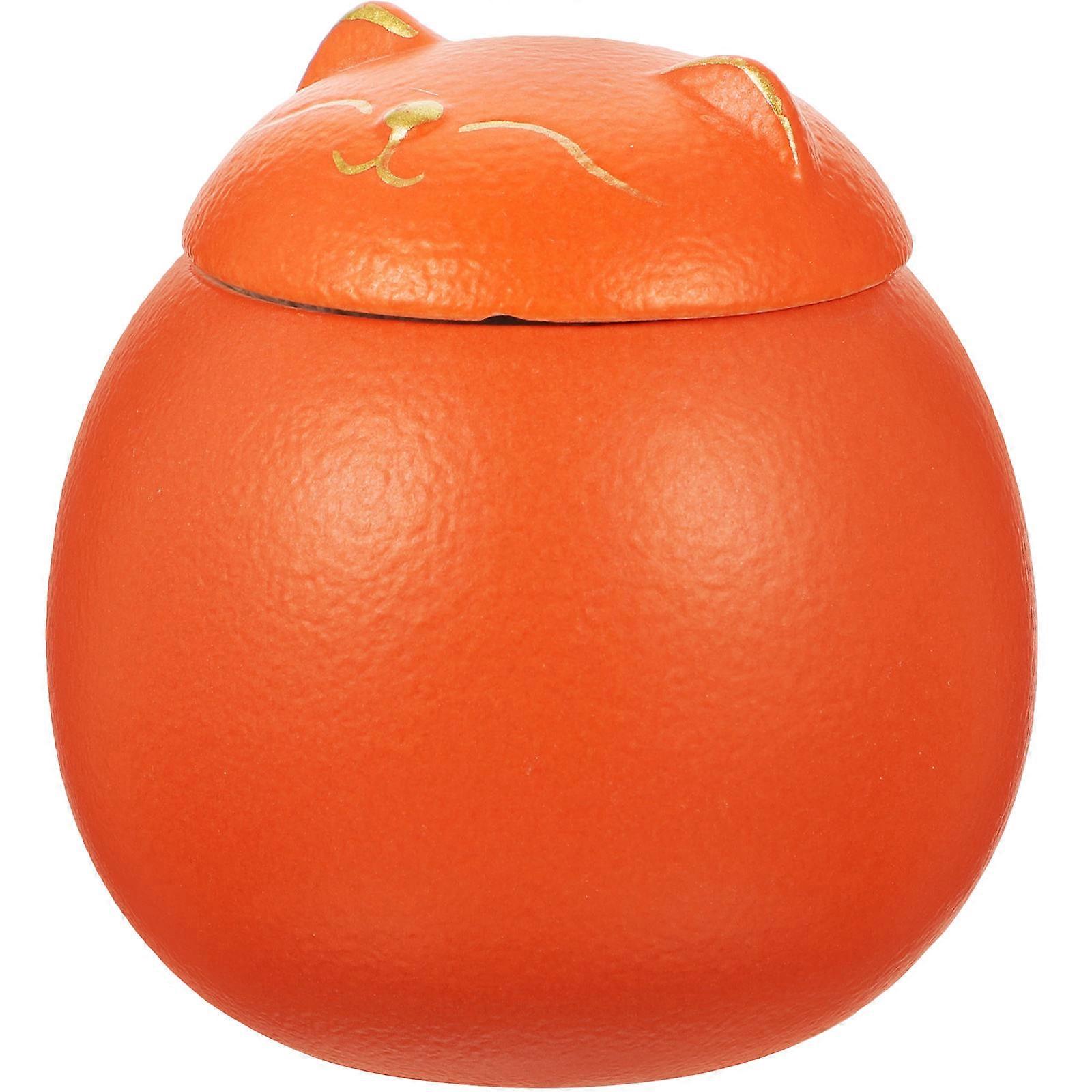 Airtight Tea Leaves Storage Jar In Cat Shape Suitable For Home Use Or Office With Orange Color And Sealed Lid 3Pcs