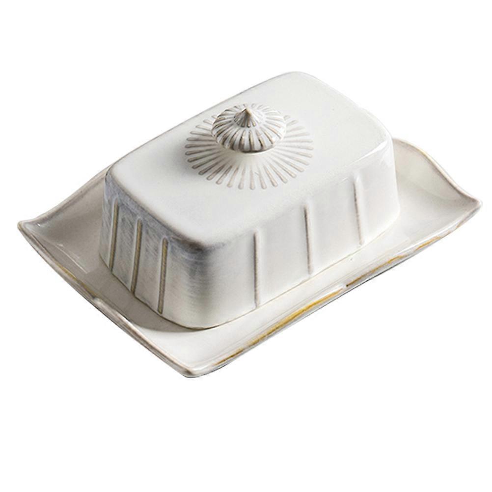 Ceramic Butter Storage Tray 2 Sets Practical Food Serving Dish For Use Rectangular White Certified 2Pack