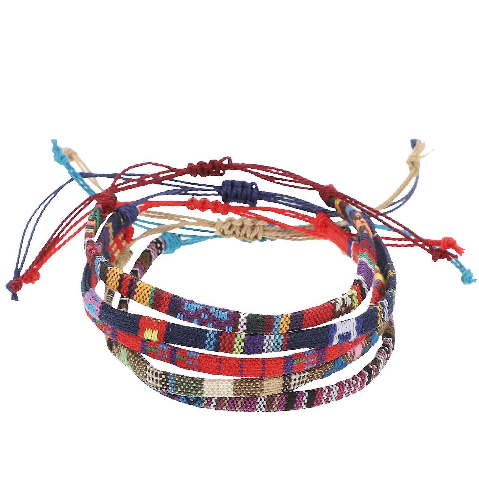 Vævede armbånd til kvinder Flettet reb Håndlavet justerbart wrap-armbånd assorterede farver 5 stk.