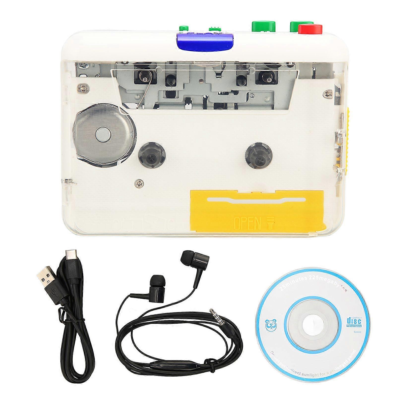 USB Cassette to MP3 Converter Plug and Play Portable Tape Player with 3.5mm Jack and Colored Buttons for Laptops Speaker