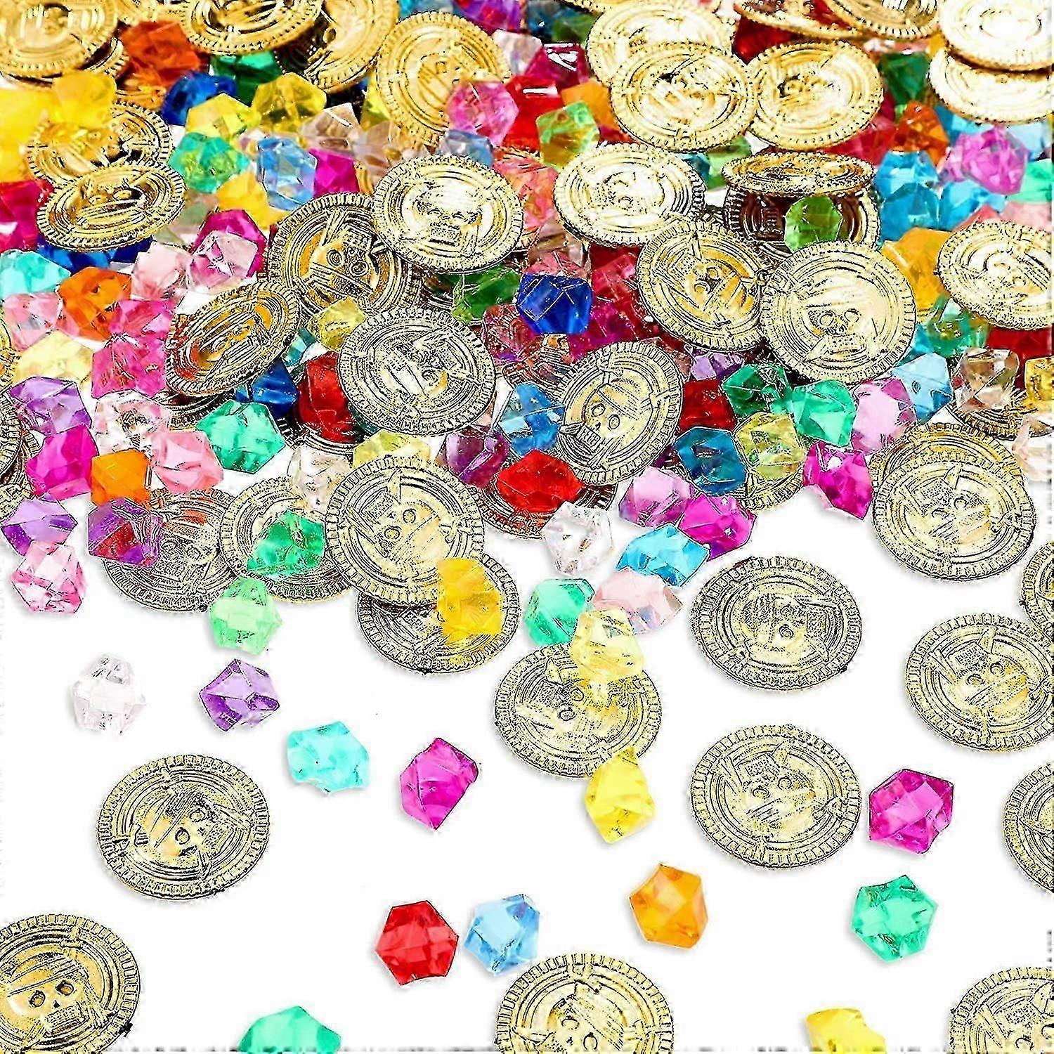 מטבעות זהב פיראטים תכשיטי אבני חן אוצר צעצוע פעילות מסיבת תפאורה, 200 יחידות