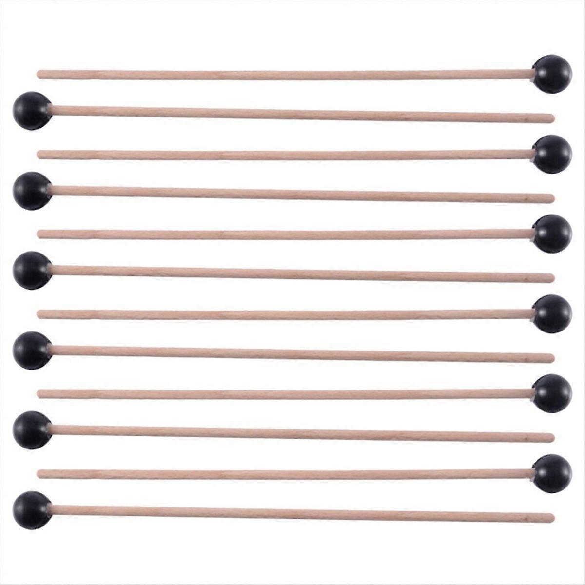 2Pcs Soft Rubber Head Sticks Wood Handle Bell Mallets Black