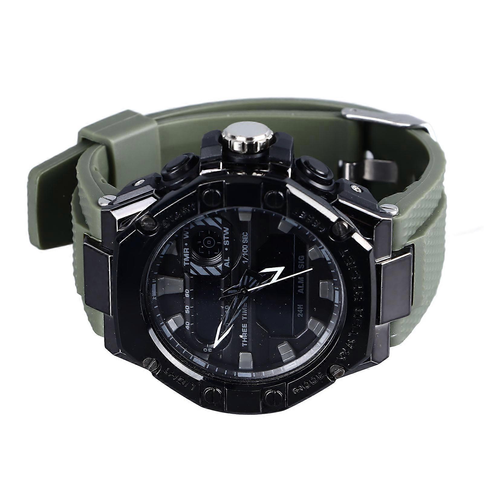 Men Sports Analog Digital Watch Big Dial Dual Display Water Resistant Calendar Alarm Stopwatch EL Backlight Chronograph Watch OD Green 