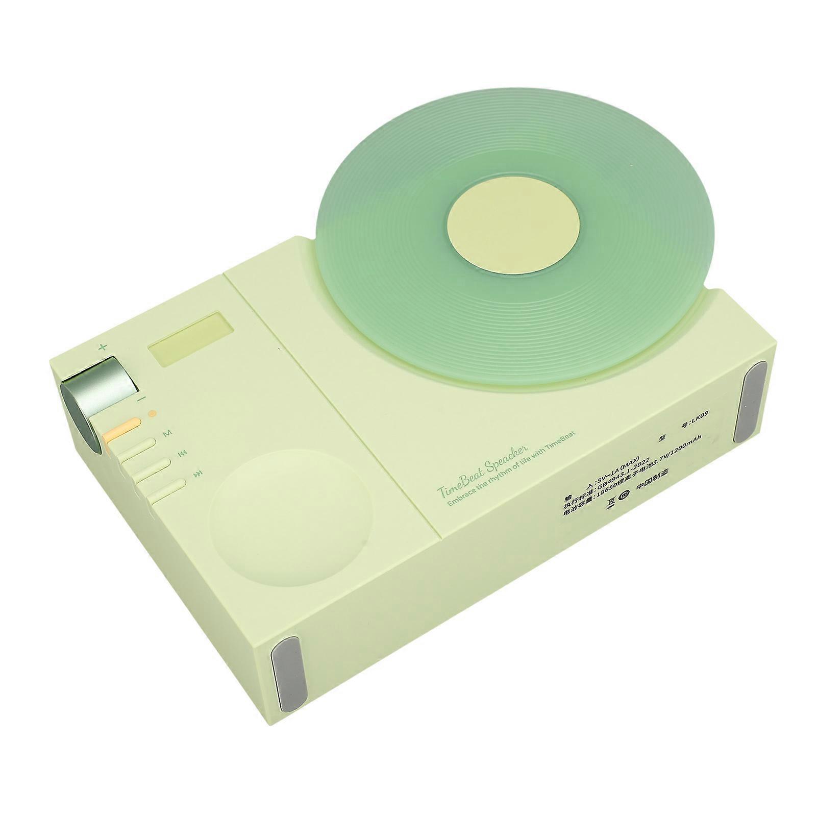 Vintage Vinyl Record Player Style Bluetooth Speaker USB Rechargeable Old Fashioned Portable Wireless Speaker with Time Display Green 