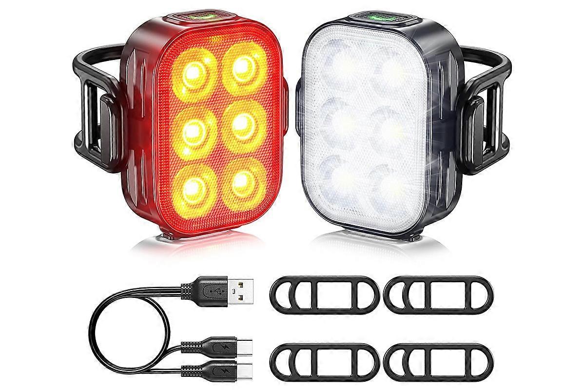 USB Rechargeable Bike Light Set Front Headlight and Back Taillight with 4+6