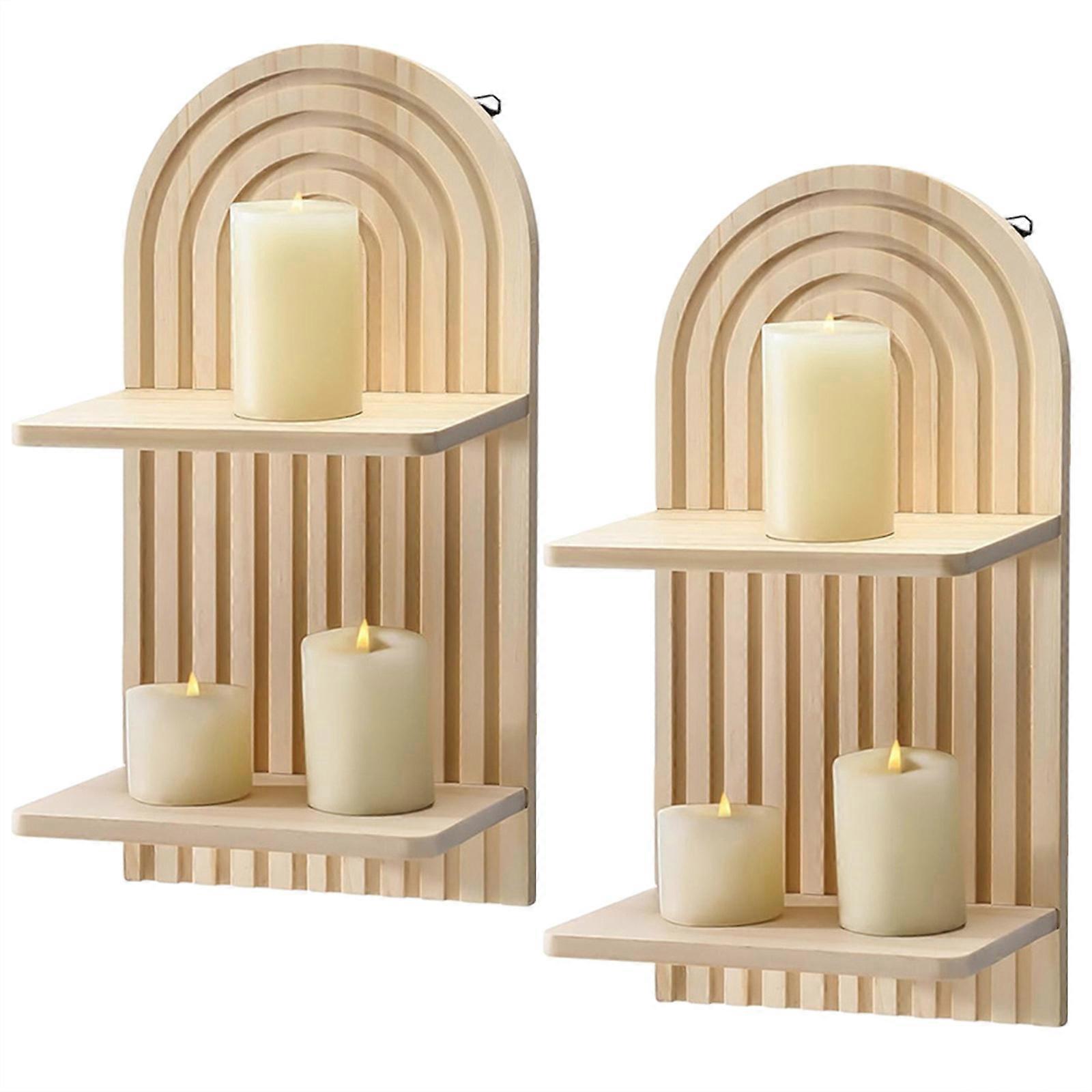 Stylish Wood Wall Shelves for Storage and Display 2 Pack Double Layer Arched Floating Shelf Rack Modern Home Decors Multicolor