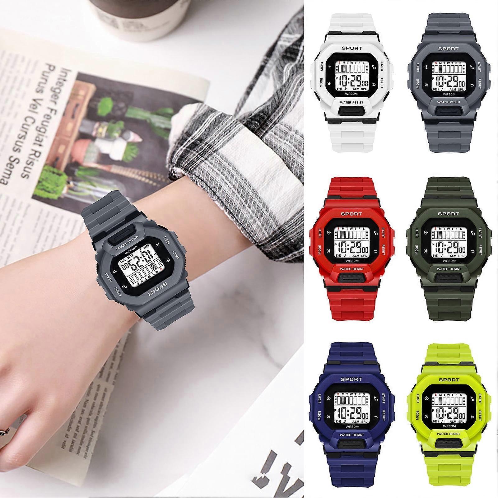 SUSUchens Student Watch LED Large Screen, Waterproof & Adjustable, Multifunctional Comfortable Square Dial, Fluorescent Yellow