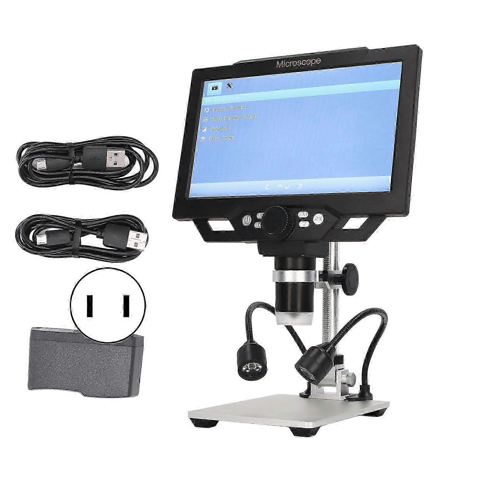 Digital Microscope 12MP 1600X 9in Screen USB Adjustable Bracket Microscope with 8 LED Lights 100240V US Plug