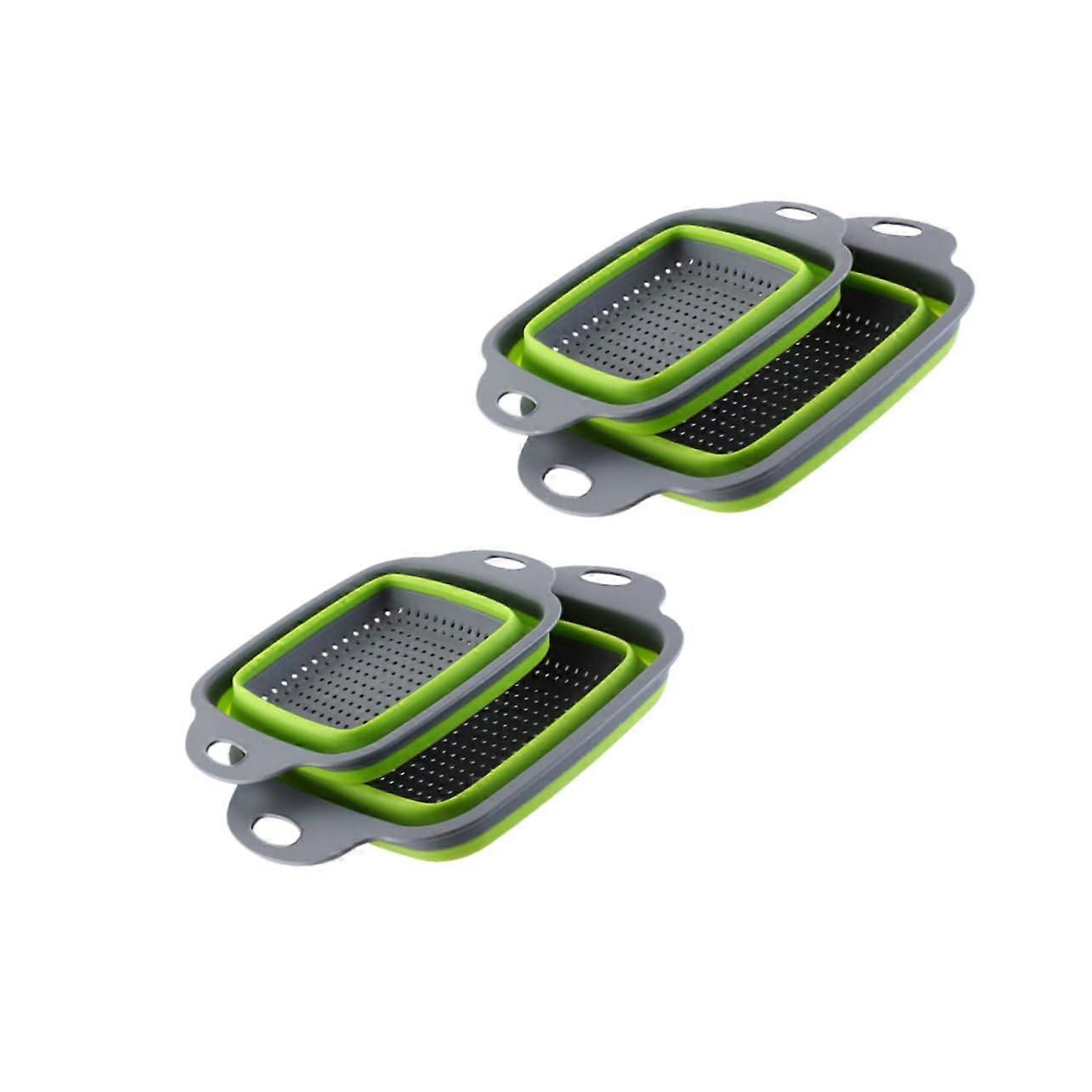 Foldable Telescopic Fruit Vegetable Basket Set 2Pack MultiPurpose Drain and Storage Baskets Green Kitchen SpaceSaving