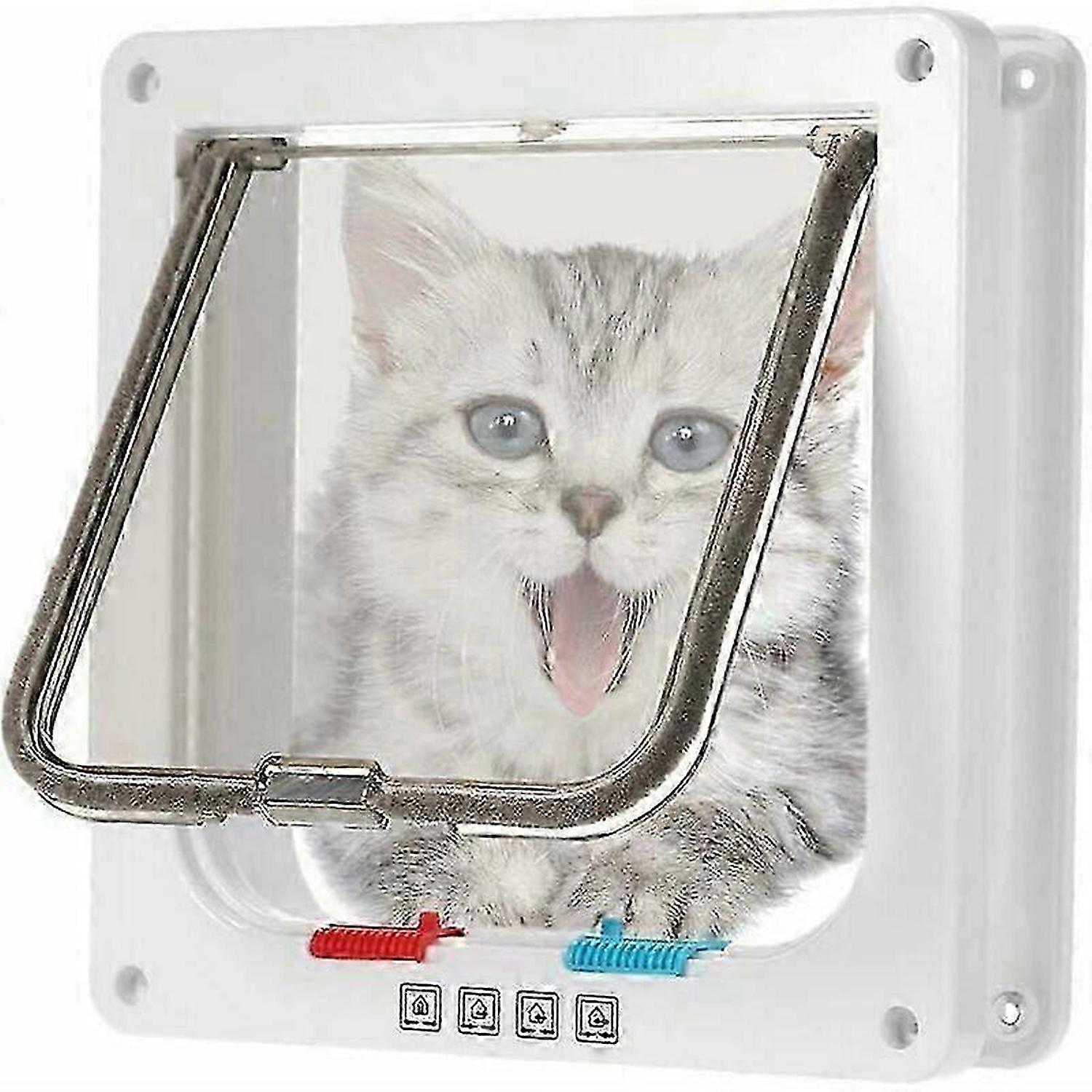 Microchip Cat Flap for Small Dogs, Electronic Pet Door with Locking System, Brown/White, Medium